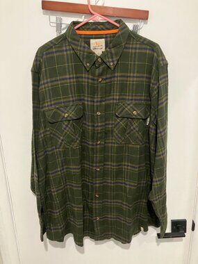 Field + Stream Men's Dual Chest Pocket Flannel Shirt, Green/Navy, 2XL